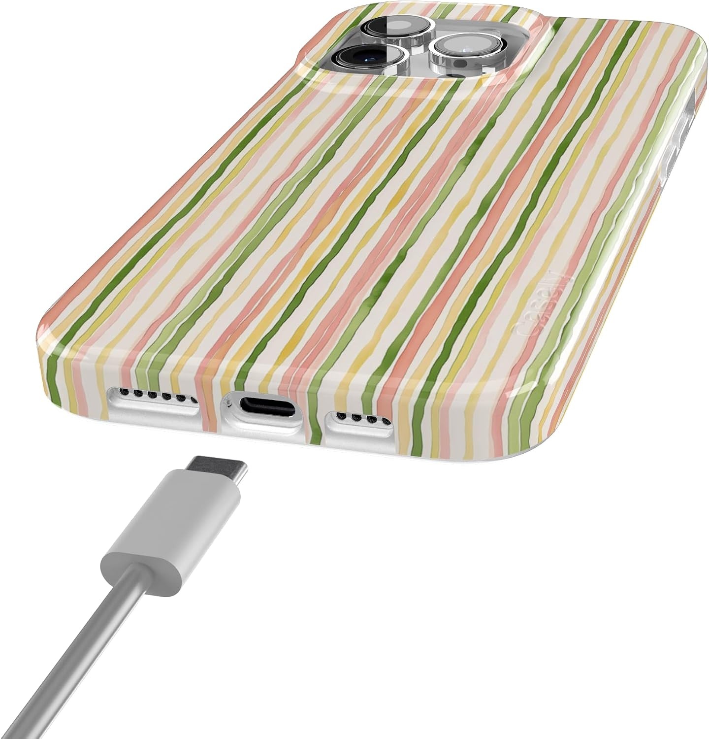 image:imageCasely iPhone 15 Pro Max Case Sweet Stripes Rainbow Pastel Compatible with MagSafe Classic Ultra Thin Design