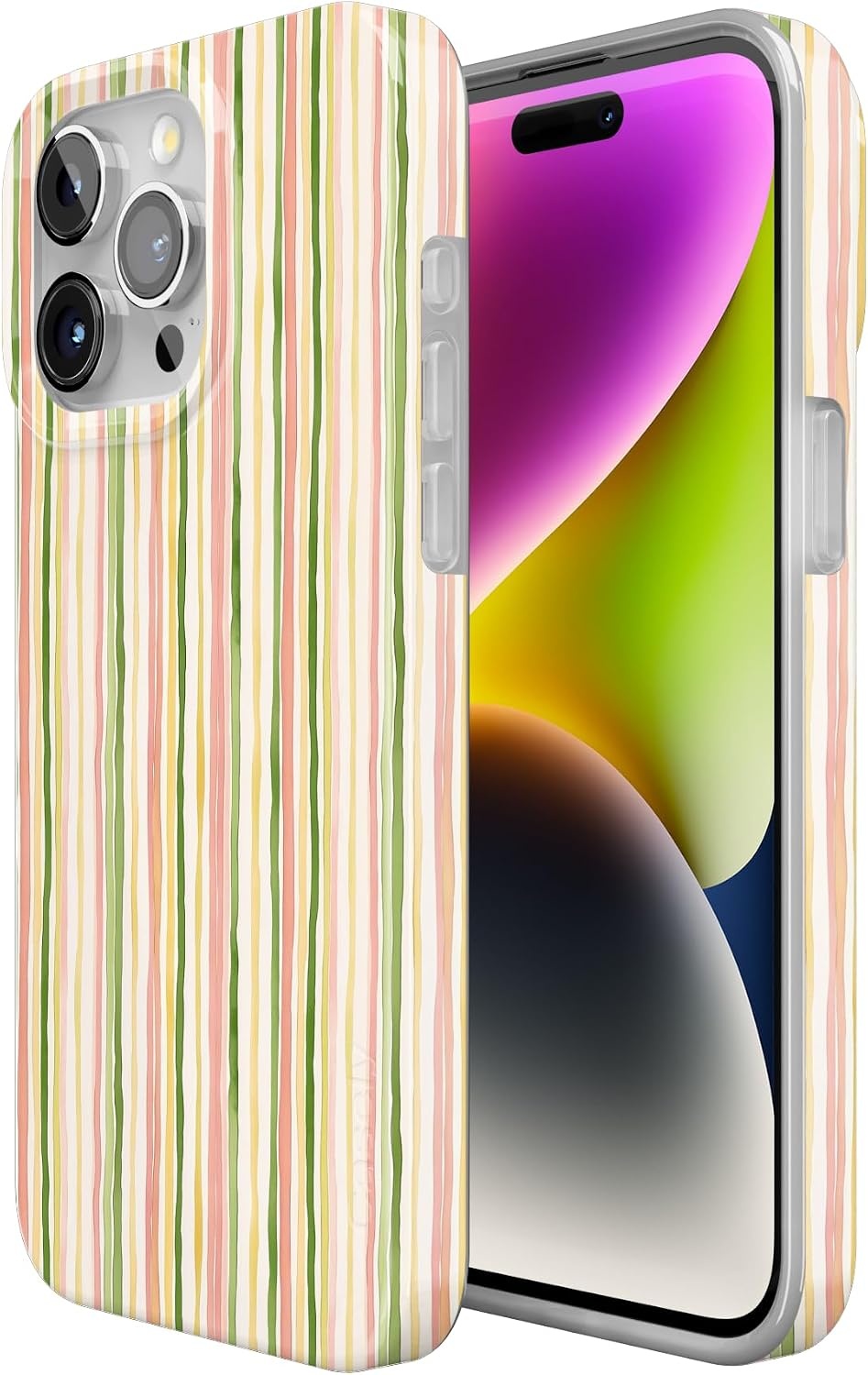 image:imageCasely iPhone 15 Pro Max Case Sweet Stripes Rainbow Pastel Compatible with MagSafe Classic Ultra Thin Design