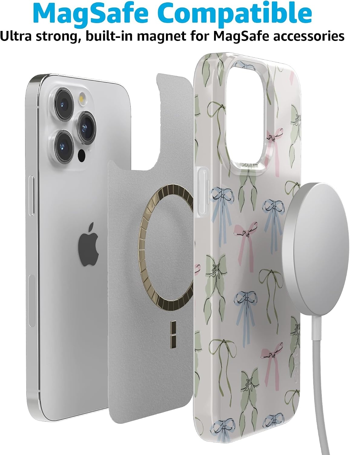 image:imageCasely iPhone 15 Pro Max Case Whimsy Girlie Pastel Bows Compatible with MagSafe Classic Ultra Thin Design