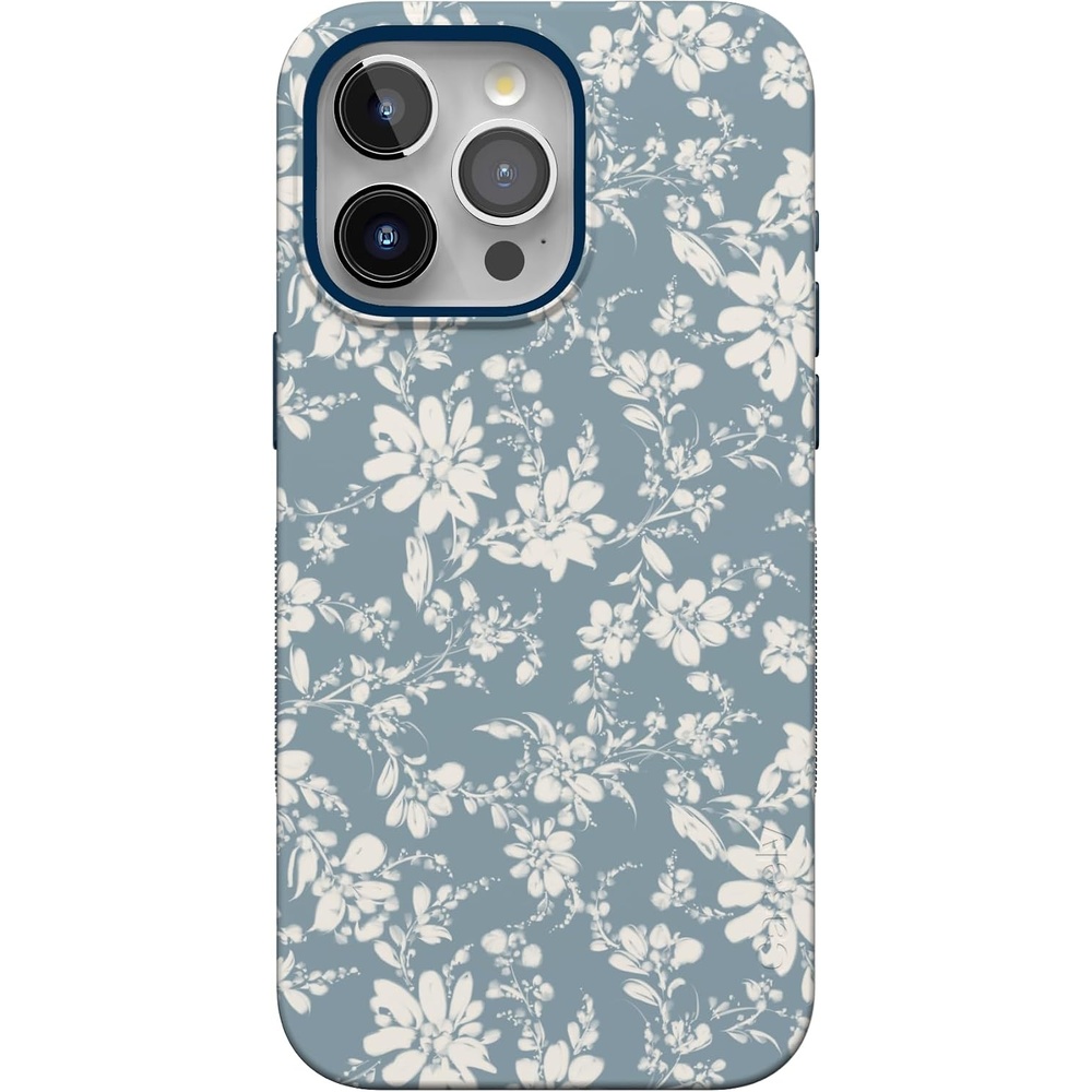 image:imageCasely iPhone 15 Pro Max Case Afternoon Tea Blue Floral Bold Protective Design Compatible with MagSafe