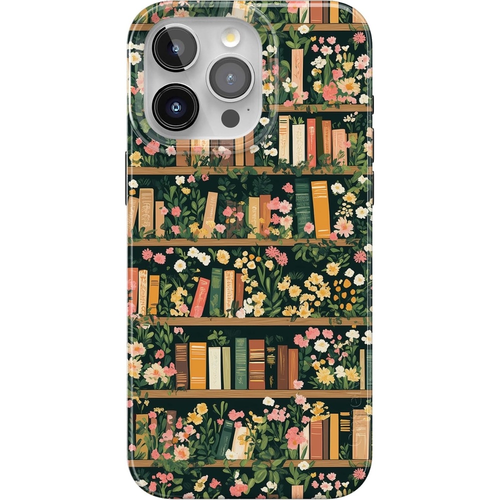 image:imageCasely iPhone 15 Pro Max Case Clear Skies Clear Shimmer Compatible with MagSafe Classic Ultra Slim DesignBook Nook Floral Library