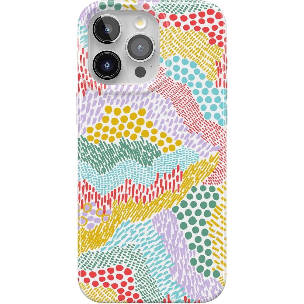 image:imageCasely iPhone 15 Pro Max Case Clear Skies Clear Shimmer Compatible with MagSafe Classic Ultra Slim DesignColor Me Happy Doodle Colorblock