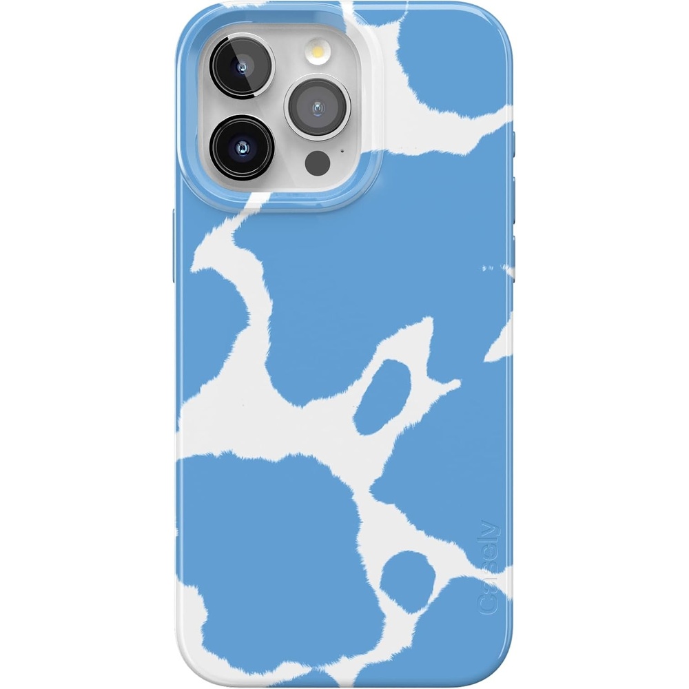 image:imageCasely iPhone 15 Pro Max Case Clear Skies Clear Shimmer Compatible with MagSafe Classic Ultra Slim DesignCurrent MOOd Light Blue Cow Print