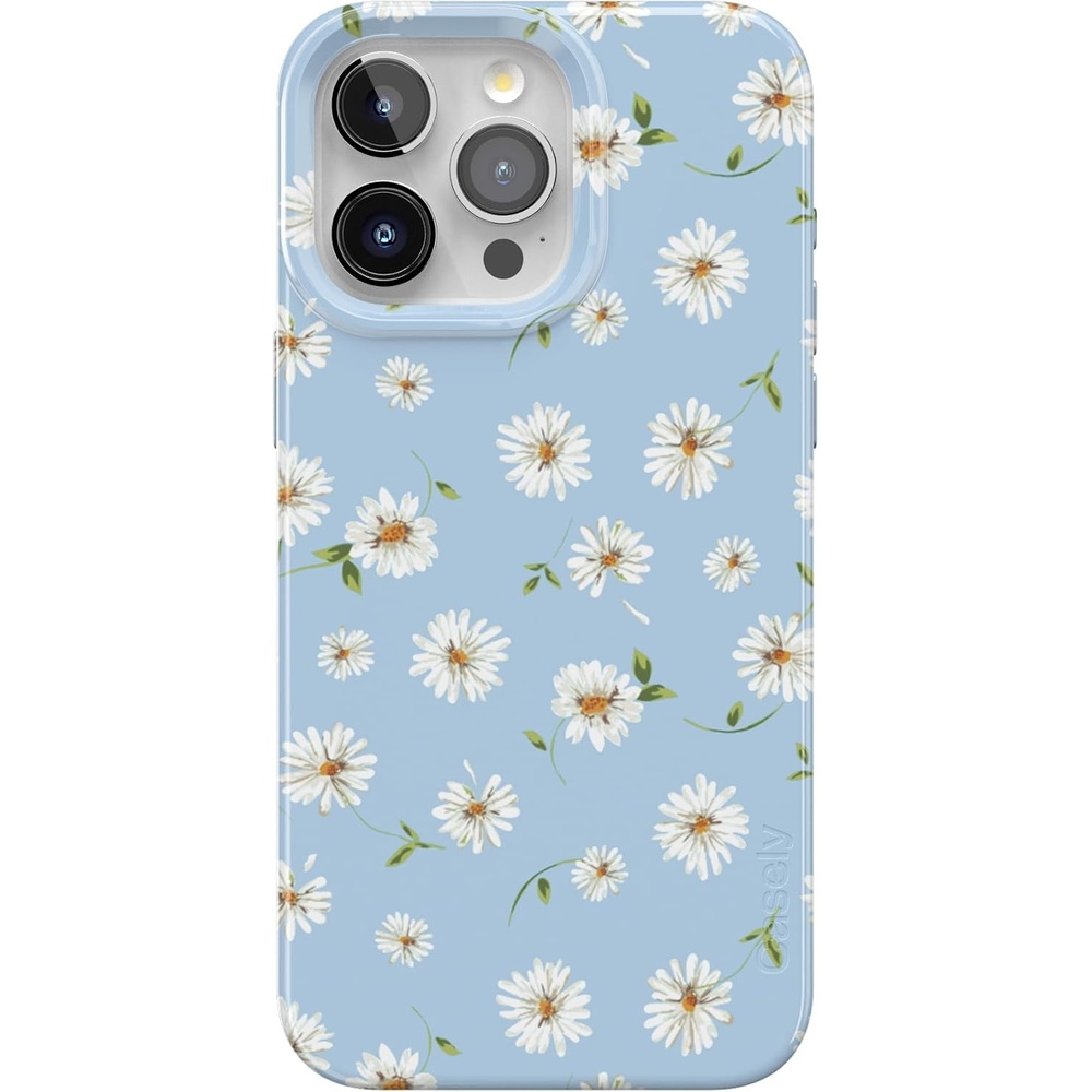 image:imageCasely iPhone 15 Pro Max Case Clear Skies Clear Shimmer Compatible with MagSafe Classic Ultra Slim DesignDaisy Daydream Baby Blue Floral
