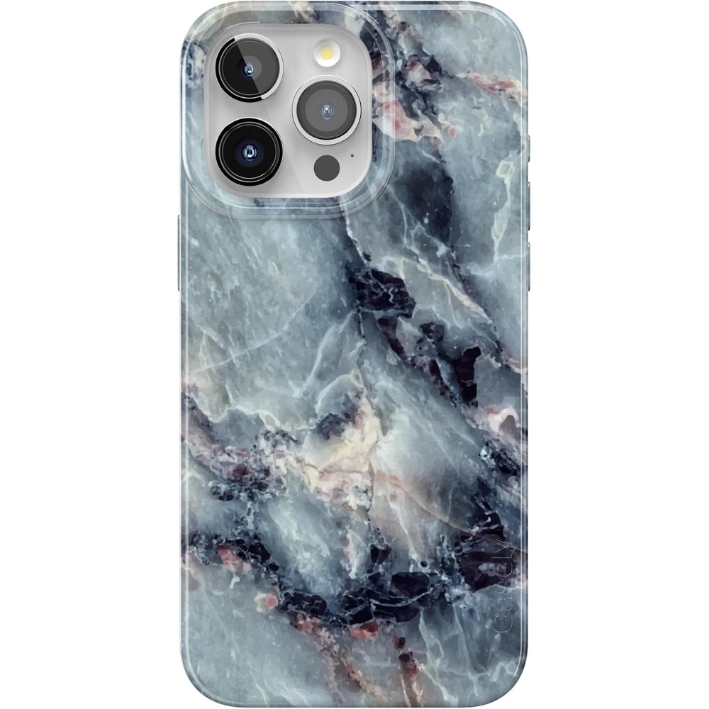 image:imageCasely iPhone 15 Pro Max Case Clear Skies Clear Shimmer Compatible with MagSafe Classic Ultra Slim DesignDeep Sea Blue Marble