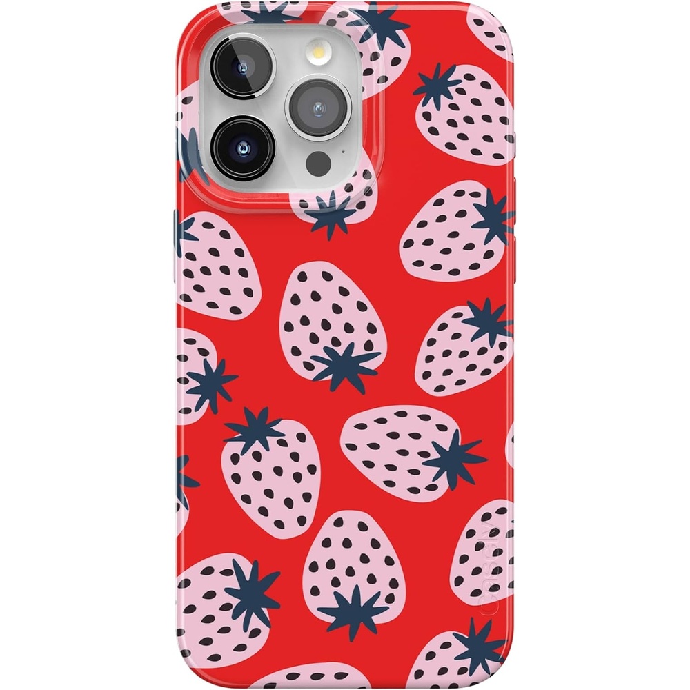 image:imageCasely iPhone 15 Pro Max Case Clear Skies Clear Shimmer Compatible with MagSafe Classic Ultra Slim DesignId Pick You Red Strawberry