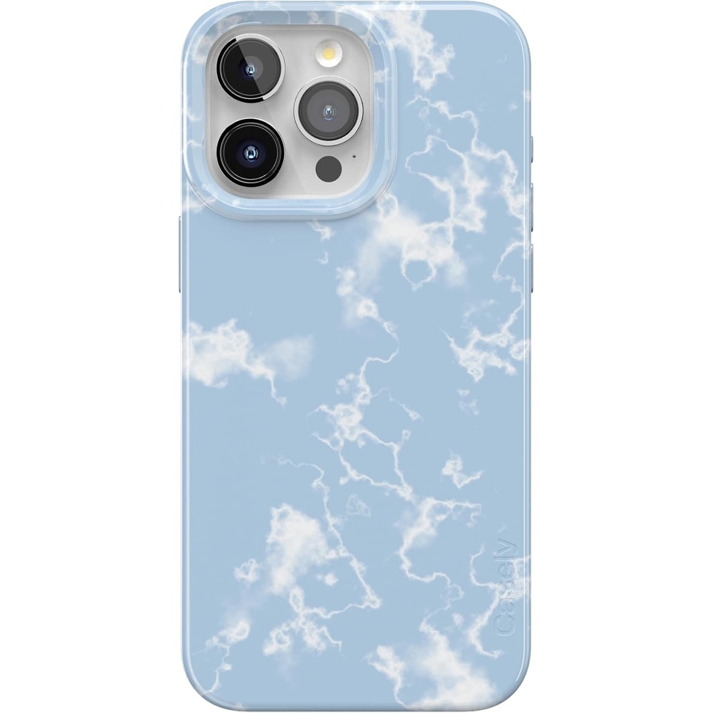 image:imageCasely iPhone 15 Pro Max Case Clear Skies Clear Shimmer Compatible with MagSafe Classic Ultra Slim DesignLight Blue Skies Marble Clouds