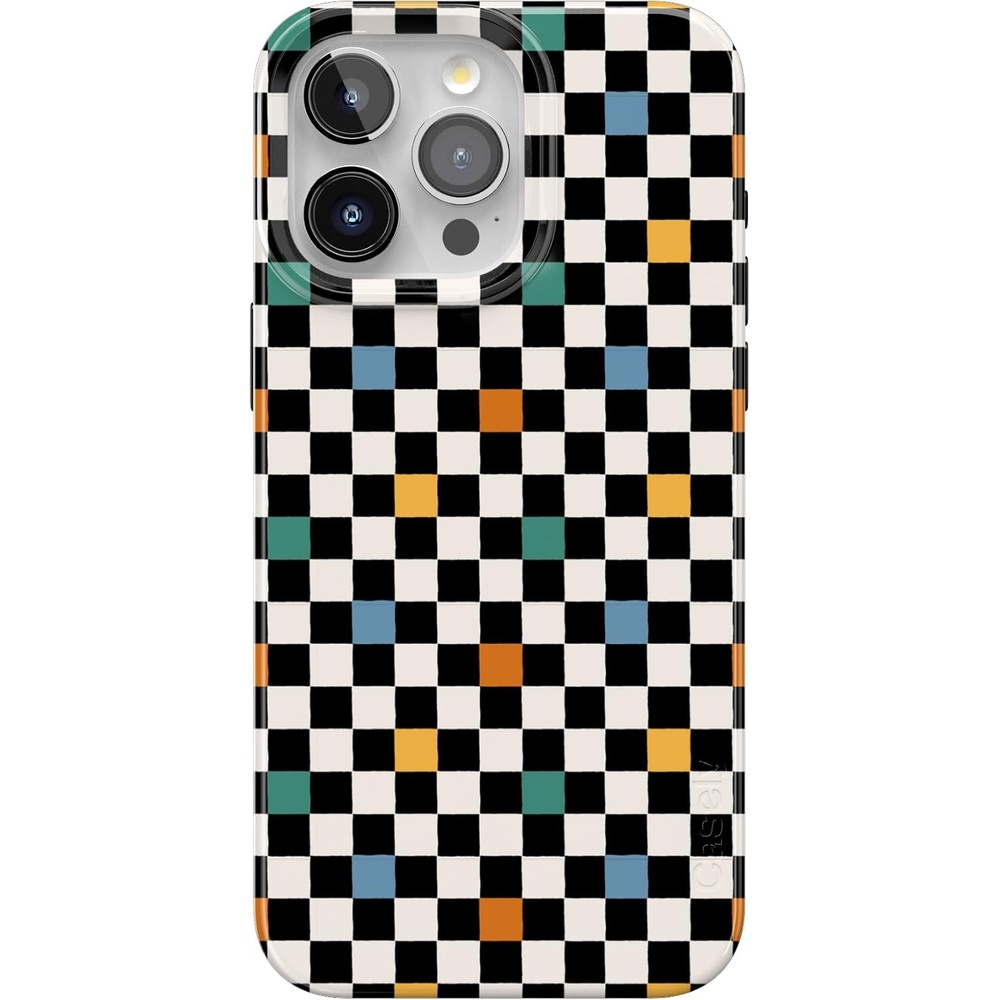 image:imageCasely iPhone 15 Pro Max Case Clear Skies Clear Shimmer Compatible with MagSafe Classic Ultra Slim DesignOld Skool Retro Checkerboard