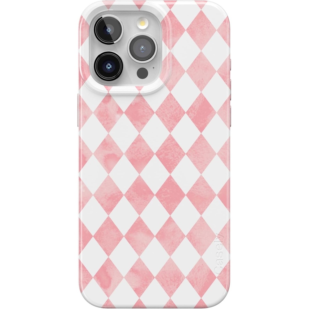 image:imageCasely iPhone 15 Pro Max Case Clear Skies Clear Shimmer Compatible with MagSafe Classic Ultra Slim DesignQueen of Diamonds Pink Watercolor