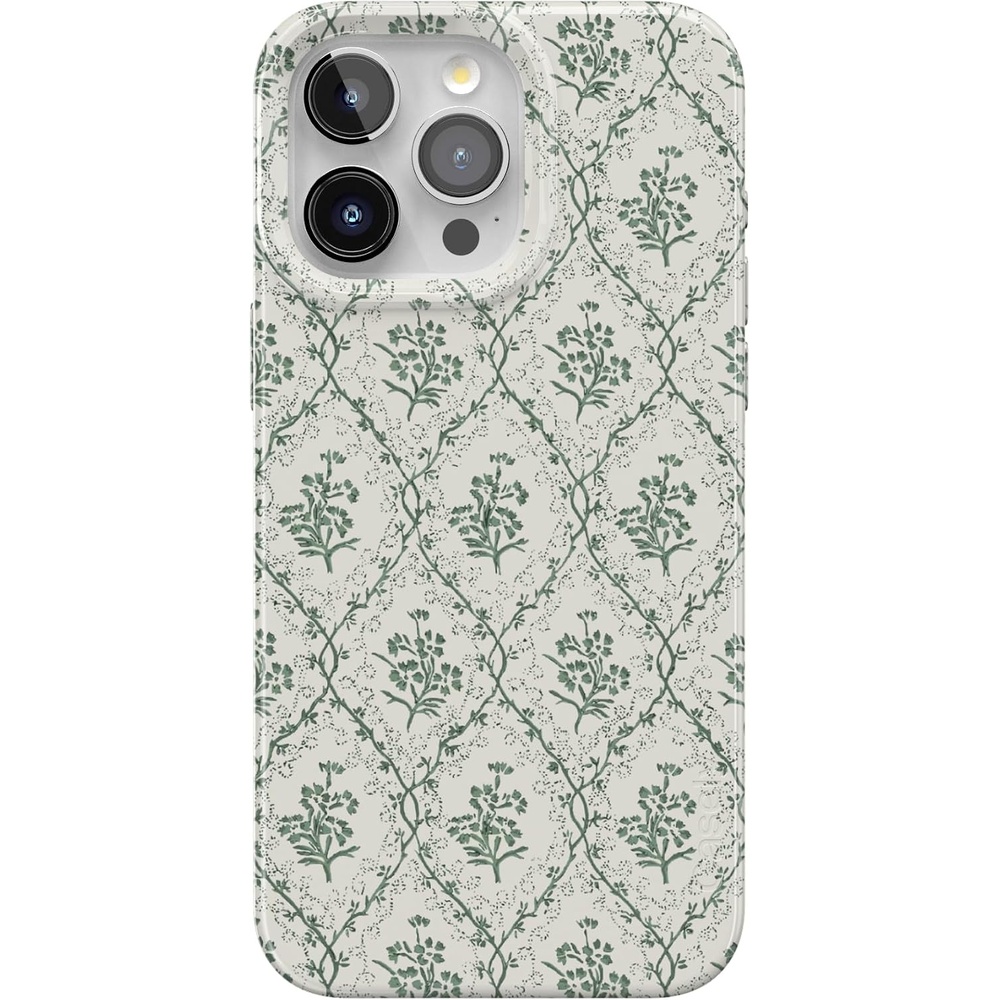 image:imageCasely iPhone 15 Pro Max Case Clear Skies Clear Shimmer Compatible with MagSafe Classic Ultra Slim DesignSage Tapestry Floral Vines
