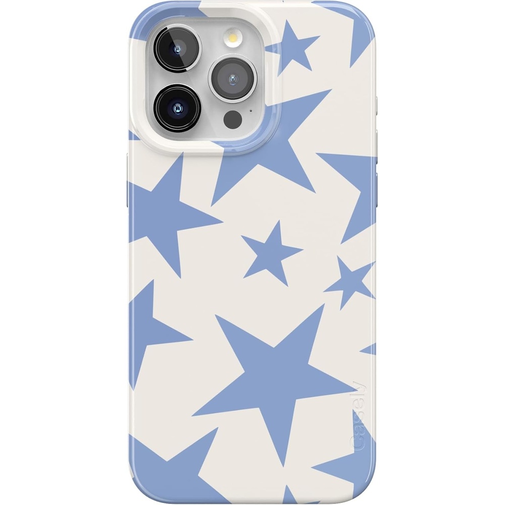 image:imageCasely iPhone 15 Pro Max Case Clear Skies Clear Shimmer Compatible with MagSafe Classic Ultra Slim DesignStars Align Blue White Stars