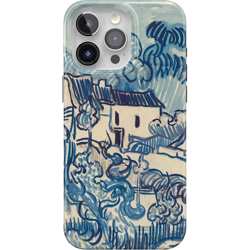 image:imageCasely iPhone 15 Pro Max Case Clear Skies Clear Shimmer Compatible with MagSafe Classic Ultra Slim DesignVan Gogh Landscape With Houses