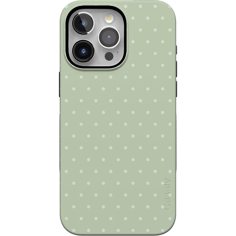 image:imageCasely iPhone 15 Pro Max Case On the Dot Green Polka Dot Bold Protective Design Compatible with MagSafe