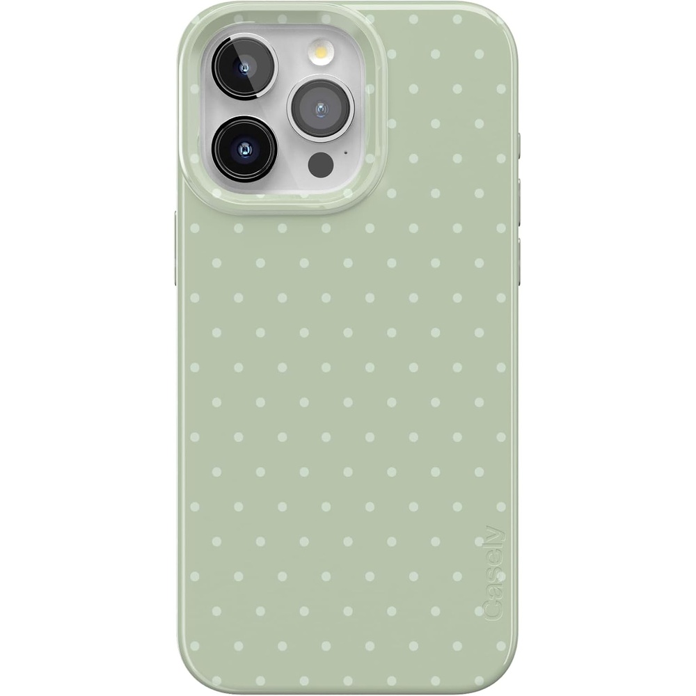 image:imageCasely iPhone 15 Pro Max Case On the Dot Green Polka Dot Compatible with MagSafe Classic Ultra Thin Design