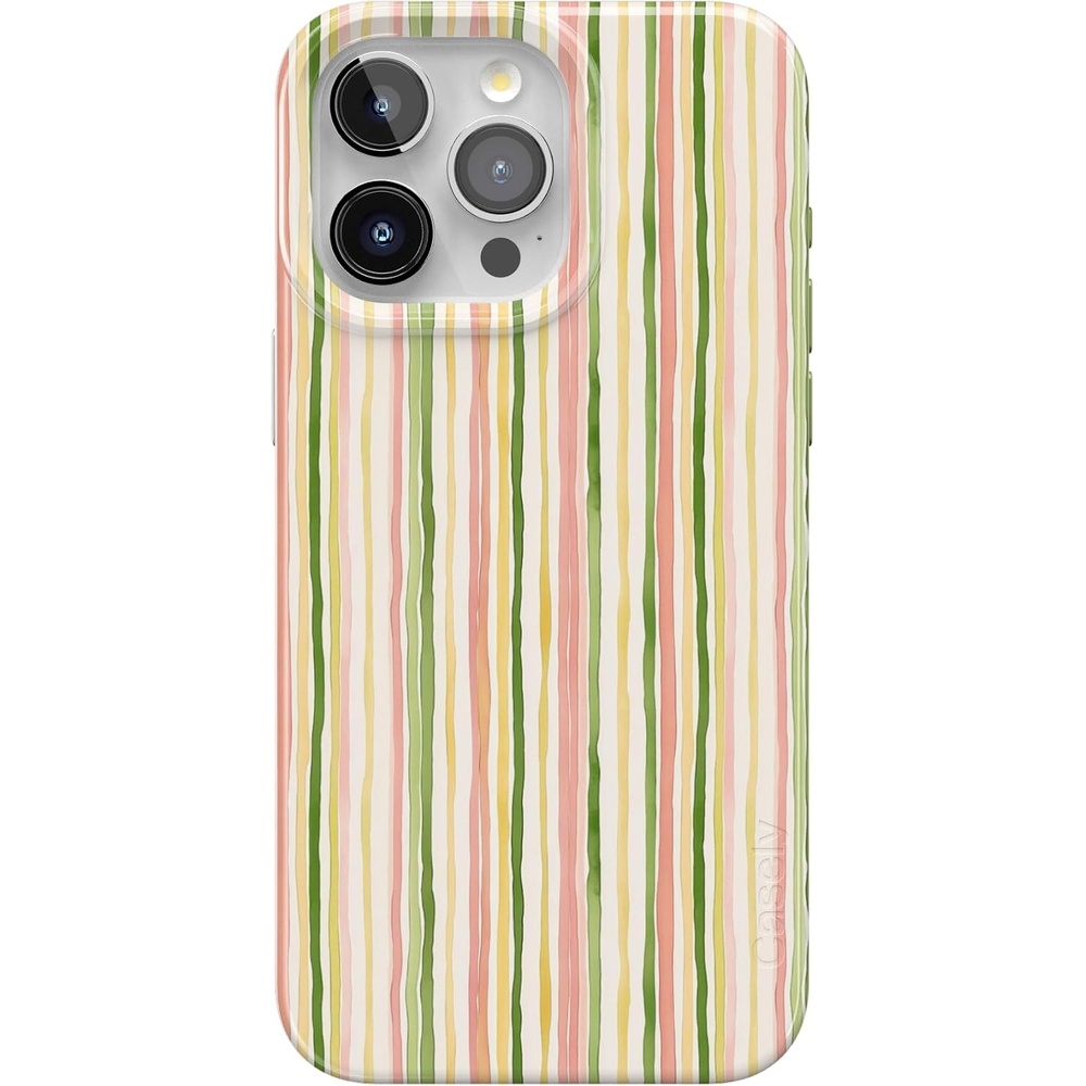 image:imageCasely iPhone 15 Pro Max Case Sweet Stripes Rainbow Pastel Compatible with MagSafe Classic Ultra Thin Design