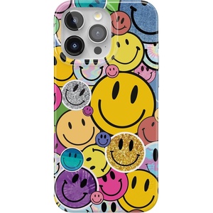 Casely iPhone 15 Pro Max Case | Clear Skies | Clear Shimmer | Compatible with MagSafe | Classic Ultra Slim Design(All Smiles | Smiley Face Sticker)